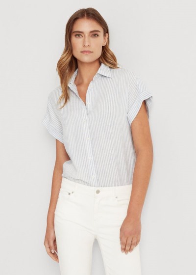 Ralph Lauren Striped Linen Skjorter Dame Danmark (OAFZH5834)